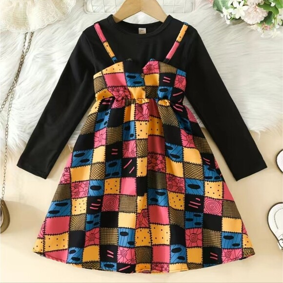 Girls Halloween Black Sally Print Nightmare Before Christmas Dress Size 7-8